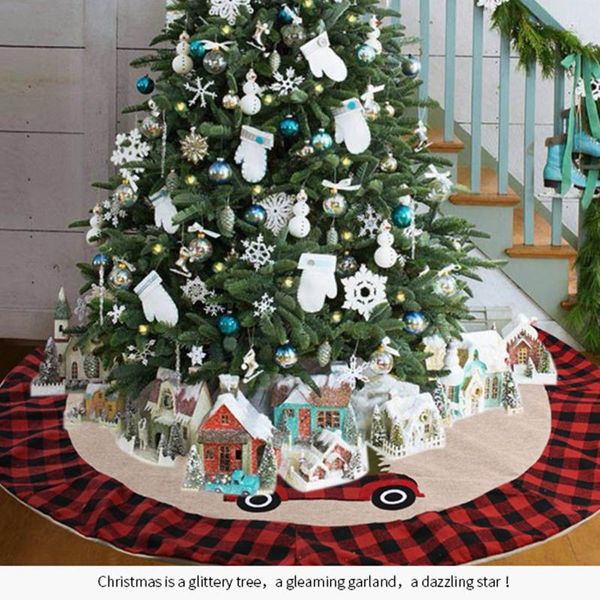 

christmas decorations party tree skirt cartoon car print apron with xmas ornament for holiday