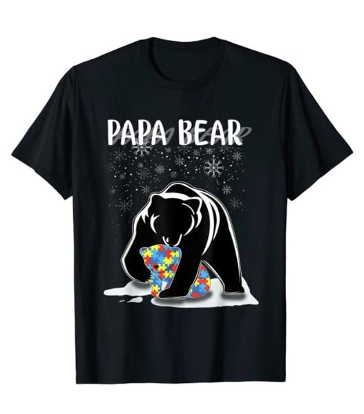 

papa bear autism awareness gift for dad with son or daughter t-shirt, White;black