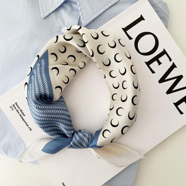 

scarves autumn and winter silk scarf simple version of the moon small square mulberry neck guard, Blue;gray