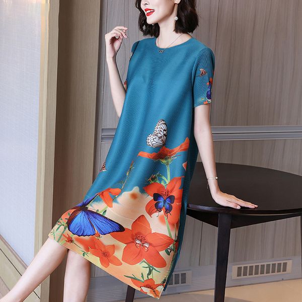 

luxury casual dresses sanzhai pleated large print aging  drs summer 2021 women's loose large a-line skirt, Black;gray