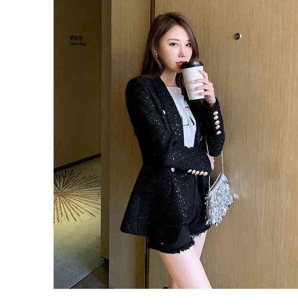 

women's two piece pants fashionable women's tweed jacket, office black tassel herringbone coat, retro autumn thick plaid chic, 202, White