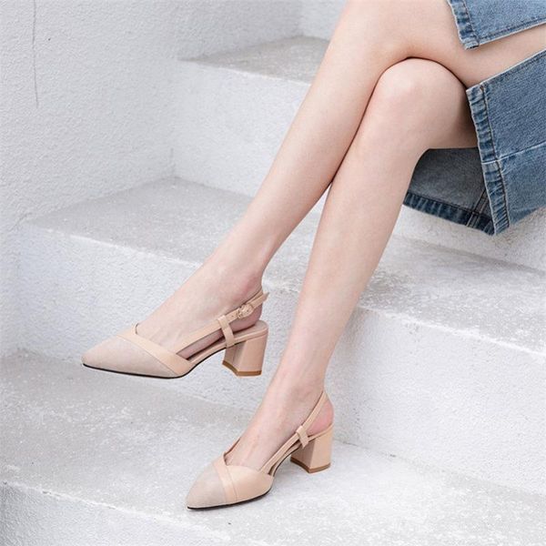 

dress shoes coolulu 2021 spring slingbacks women high heels pointed toe pumps buckle chunky heel female footwear apricot size 43, Black