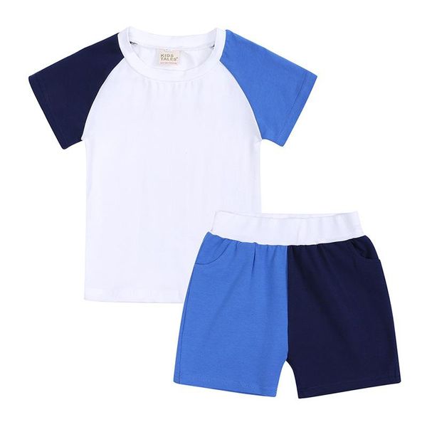 

summer toddler children fashion pajama set kid boy and girl cotton patchwork short sleeve + shorts pant 2pcs 6m-4t clothing sets, White