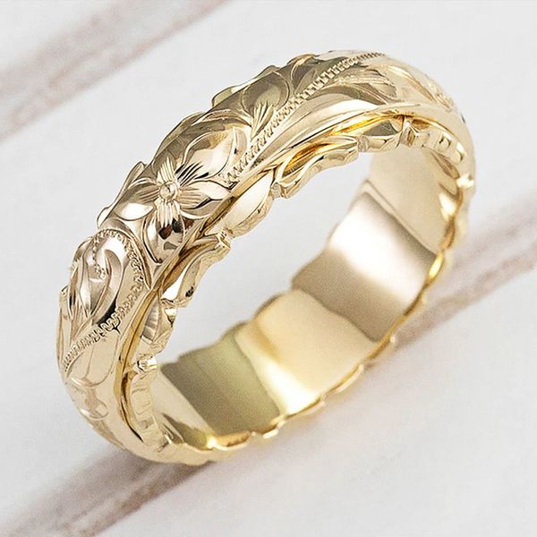 Huitan Elegant Mraved Flower Pattern Pattern Donne Band Anello 3 Colori metallici disponibili Fine Bridal Bridal Anelli classici gioielli senza tempo classici