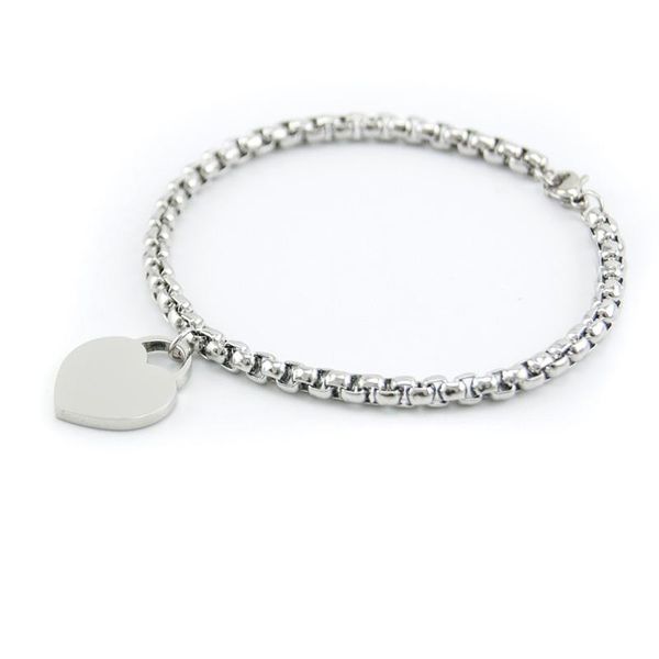 

link, chain 100% stainless steel heart charm bracelet for women blank mini tag link bracelets wholesale, Black