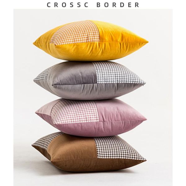

houndstooth hug pillowcase cushion stitching cotton and linen multicolor sofa waist pillowcase30x50 45x45 cushion/decorative pillow