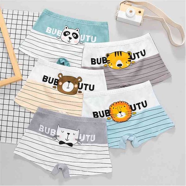 Mode Teen Höschen Niedliche Cartoon Kinder Jungen Unterwäsche Tier Druck Höschen Baumwolle Atmungsaktive Boxer Shorts 2-12 Jahre 5 teile/paket 210622