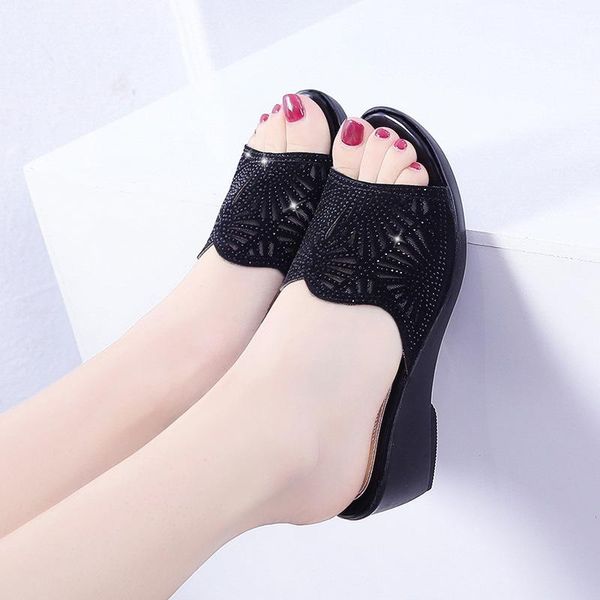 

slippers low shoes pu rome rubber basic hoof heels fabric, Black