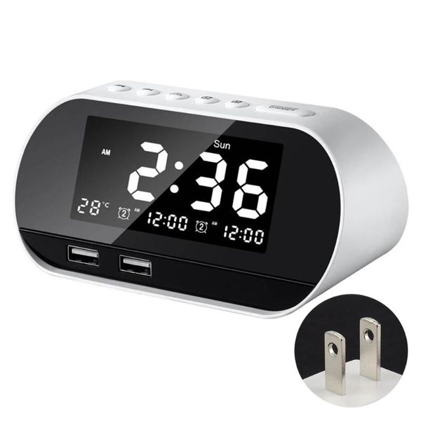 

other clocks & accessories multifunctional fm raido alarm clock phone charger digital adjustable brightness perpetual calendar lcd display d