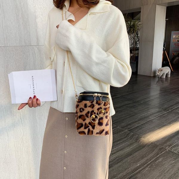 

waist bags leopard women's fashion patchwork tassel plush hasp mobile coin purse bag shoulder small handmade messenger crossbody