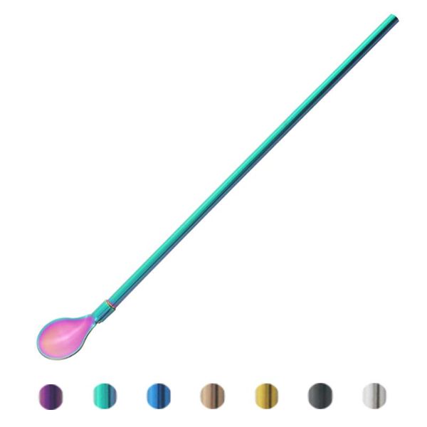 

stainless steel straw spoon colorful tea scoop reusable long handle straight bar coffee stirring drinking straws