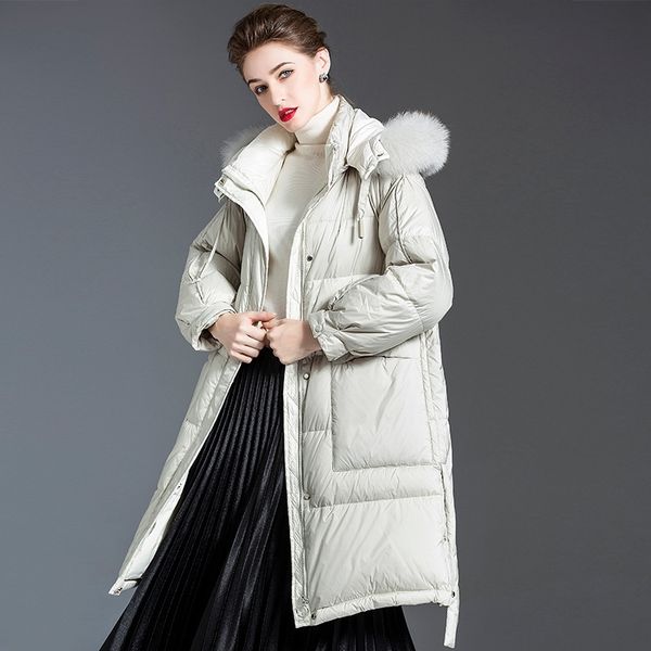 

down jacket women's 2021 winter new korean loose casual white duck down medium long over knee coat, Black