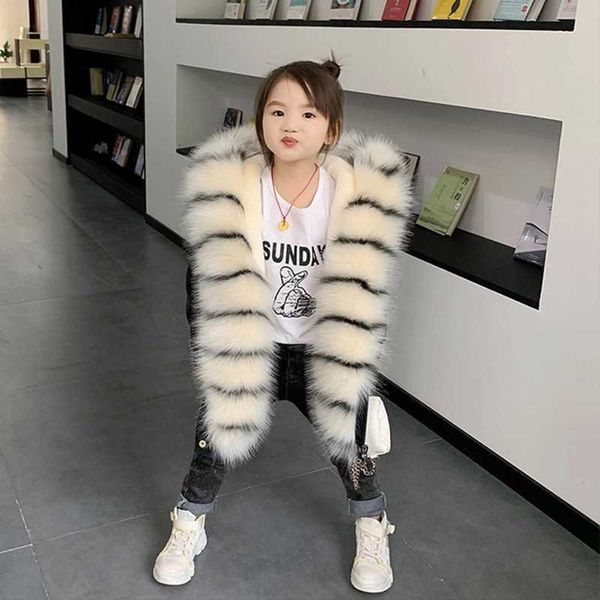 2019 mode Winter Jacke Mädchen Pelzmantel Flauschigen Faux Fuchs Pelz Kragen Lange Parkas Mädchen Jungen Große Pelz Oberbekleidung Abnehmbare TZ471 H0909