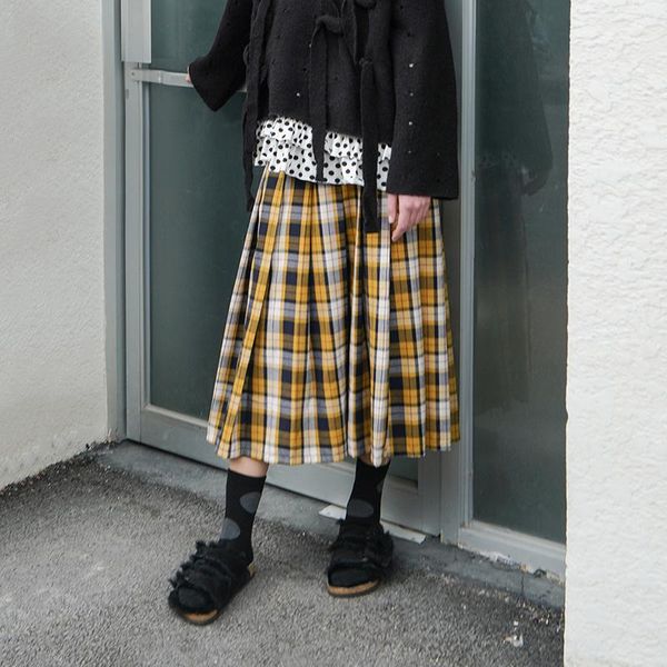 

skirts imakokoni yellow plaid skirt original design wild lady elegant long female spring and autumn 182554, Black
