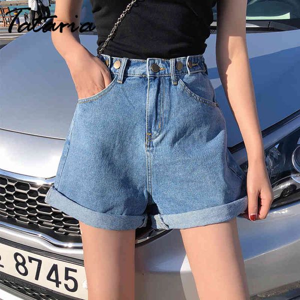 

tataria high waist jeans shorts for women summer retro crimping denim wear wild a word wide leg short pants 210514, White;black