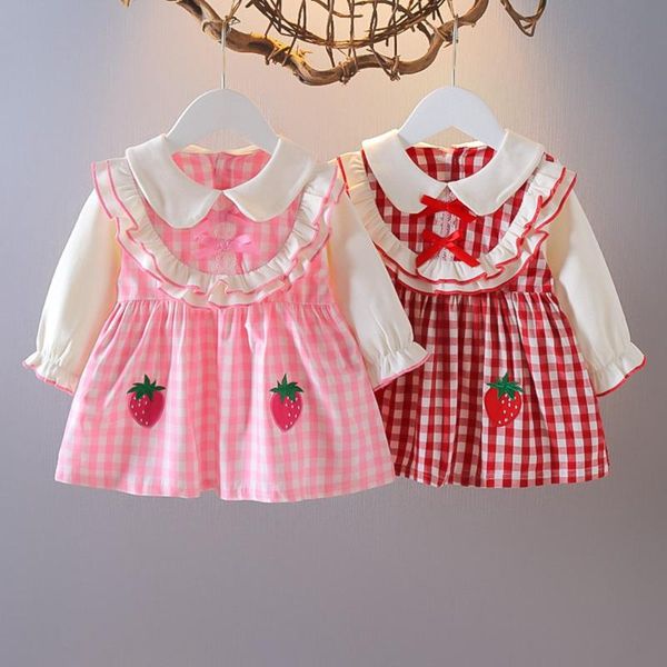 

girl's dresses sweet autumn girls kids princess dress children baby infants plaided ruffle long sleeve casual party vestidos s12792, Red;yellow