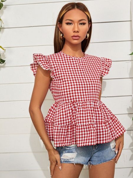 

gingham ruffle hem s5sc#, White