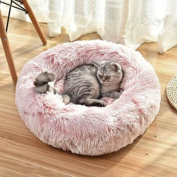 

cat beds & furniture round pet bed kennel long plush soft dog sofa deep sleeping house nest puppy cushion mat portable dogs supplies 45/55/6