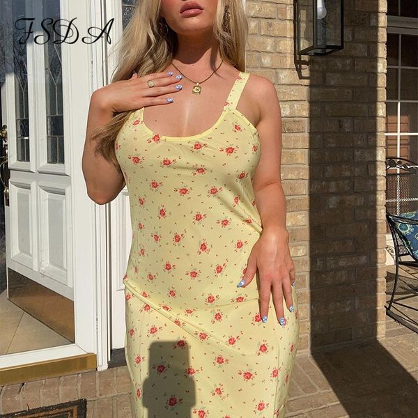 

20212021 summer floral print yellow midi dress women spaghetti strap beach backless vintage elegant fashion dresses, Black;gray