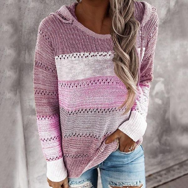 

women's blouses & shirts women hooded lightweight knit sweater long sleeve stripe pullover sweatshirt vetement femme jersey mujer invie, White