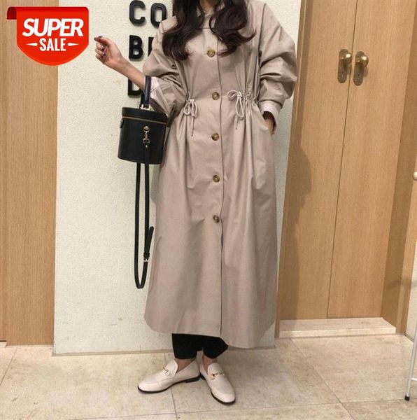 

fashionable korean trench coat belt drawstring coat #bv9c, Black