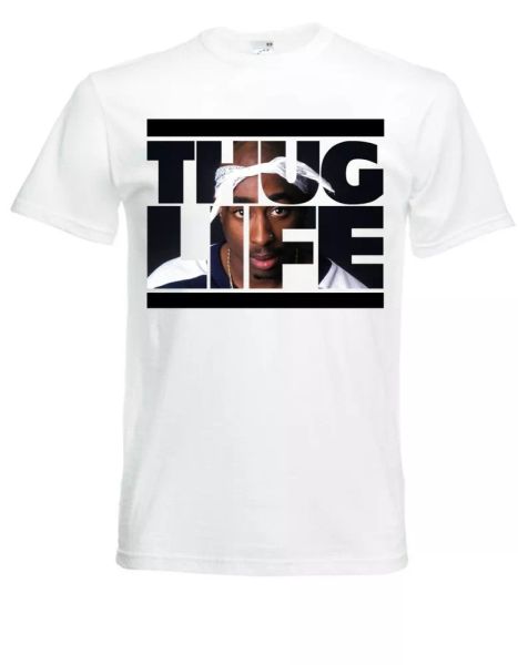 

thug life sign 2pac white mens t-shirt men rock band tee shirt, White;black