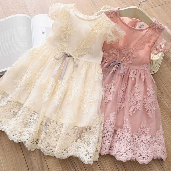 Baby Prinzessin Spitzenkleid Sommer 3-6 8 10 12 Jahre Teenager Kinder Kleine Kinder Hochzeit Party Kurzarm für Mädchen 210529