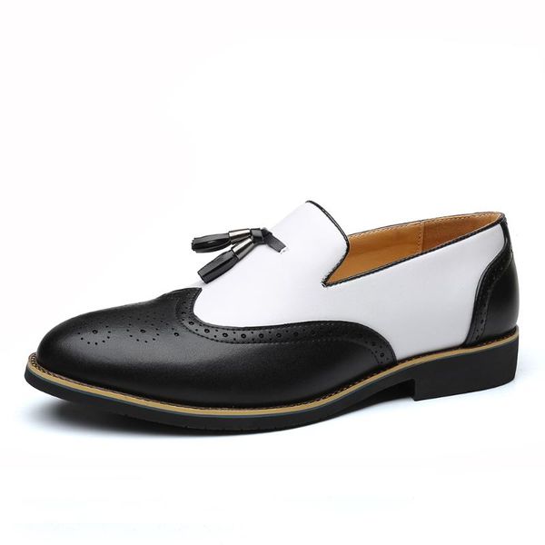 

dress shoes men business leather pointed tassels buckle formal male party wedding footwear, Black