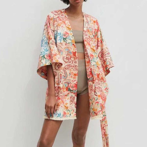 

za shirt fashion retro printing v-neck loose belt chic women casual street elegant 210601, White