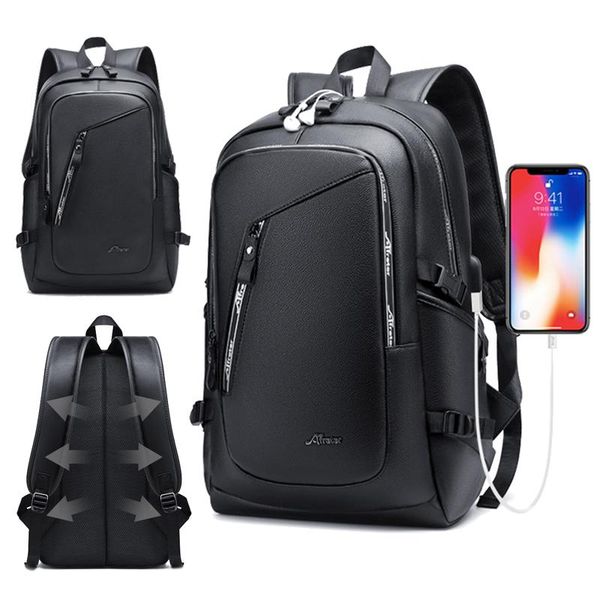 

backpack men's 15.6 inch laplarge leather pu waterproof travel business usb charger