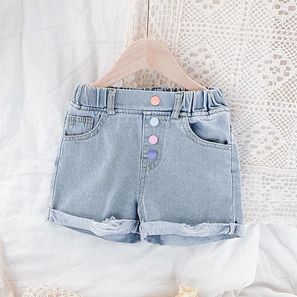 

shorts 2021 summer korean children's clothing fashion girls casual color buckle ripped jeans breathable toddler, Black