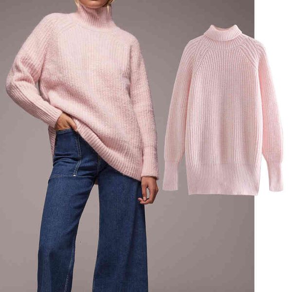 

tank women autumn pink winter knit high girl long loose sweater, White