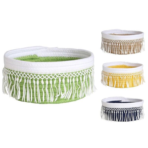 

storage baskets cotton rope nordic style tassel handmade woven dirty clothes laundry basket desksundries organizer