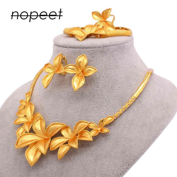 

jewelry set saudi arabia dubai 24k gold jewelry nigerian bride necklace bracelet earring ring women's four piece, Slivery;golden