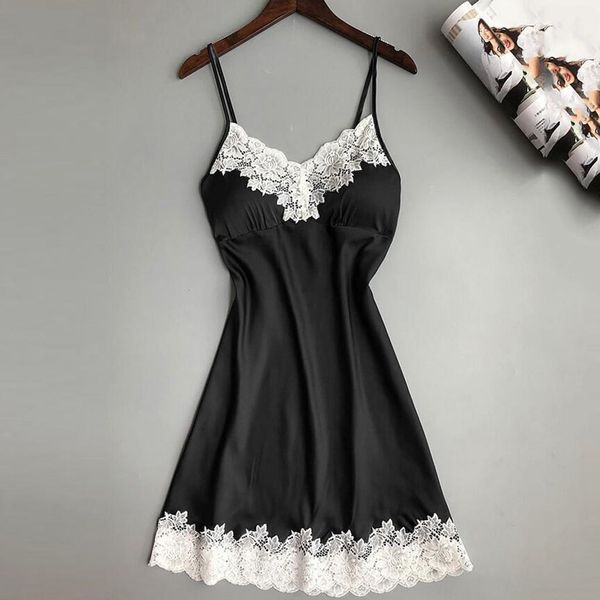 

women womens sleepwears nightgowns nightwear lace patchwork lingerie nighty wedding silk dress sleep wear nightdress clothes, Black;red