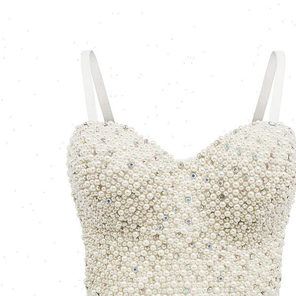 

pearl rhinestones crop womens camis push up corset femme beaded backless white dropshipping