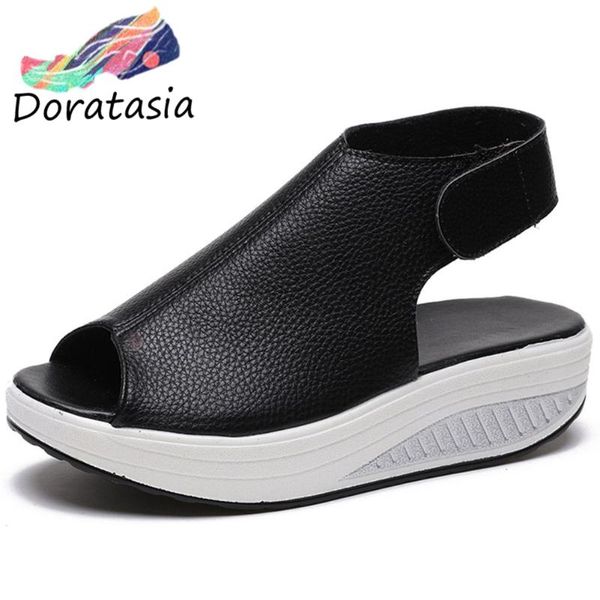 

dress shoes doratasia women open toe hook loop platform wedges leisure fashion brand sandals classic, Black