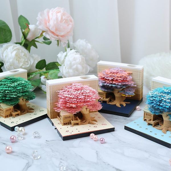 

party favor omoshiroi block 3d treehouse notepad led lights cute style memo pad sticky notes office supply christmas decor bridesmaid gifts