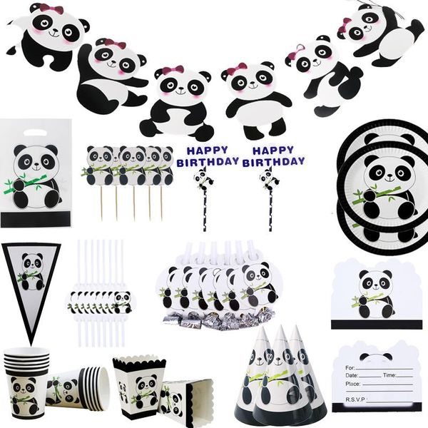 

disposable dinnerware panda theme kids birthday party supplies bamboo paper straw plates cups banner cake ers tableware boy baby shower