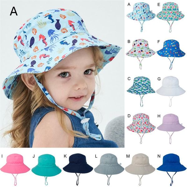 

caps & hats summer baby hat for girls boys kids bucket travel beach cap sun with windproof rope 3-8 years children, Yellow