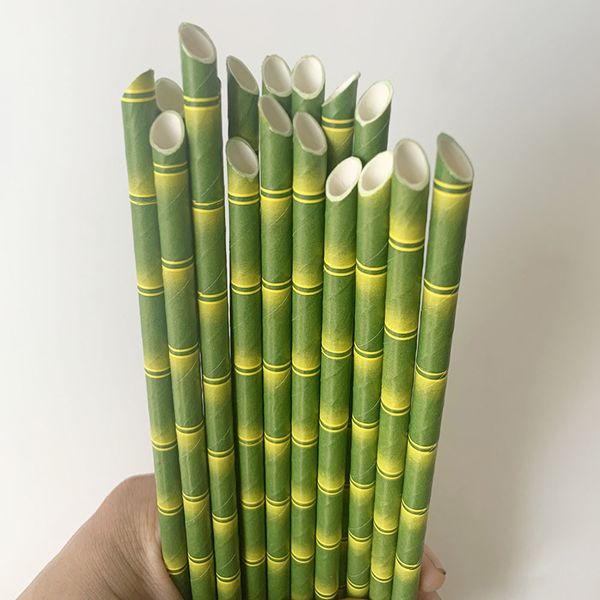 25 pçs / lote biodegradável canudo de papel de bambu eco amigável bebida verde bebida bebida de palha cozinha de cozinha decoração bh4785 tqq