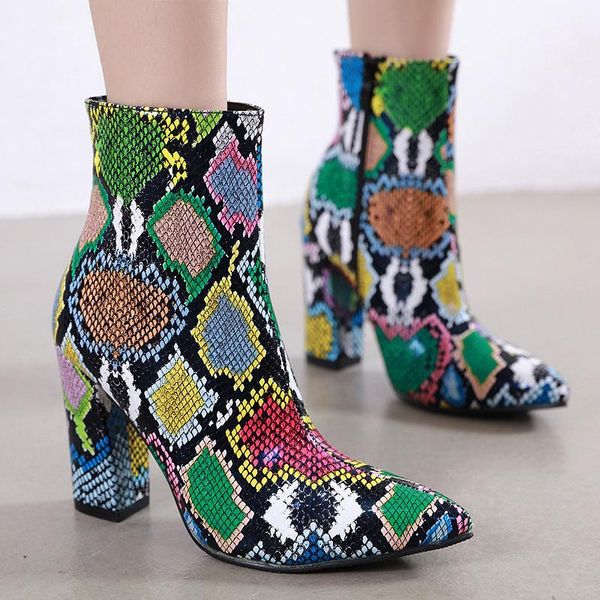 

boots short 2021 coarse heel colour snake, Black