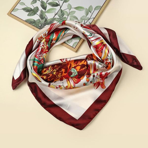 

scarves 90*90 square scarf, flower clusters, leaves, flowers, silk professional decoration temperament and fashion, Blue;gray