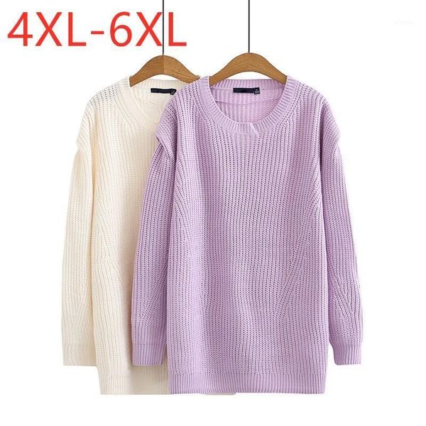 

women's sweaters ladies autumn winter plus size knit for women large pullover long sleeve loose purple beige sweater 4xl 5xl 6xl, White;black