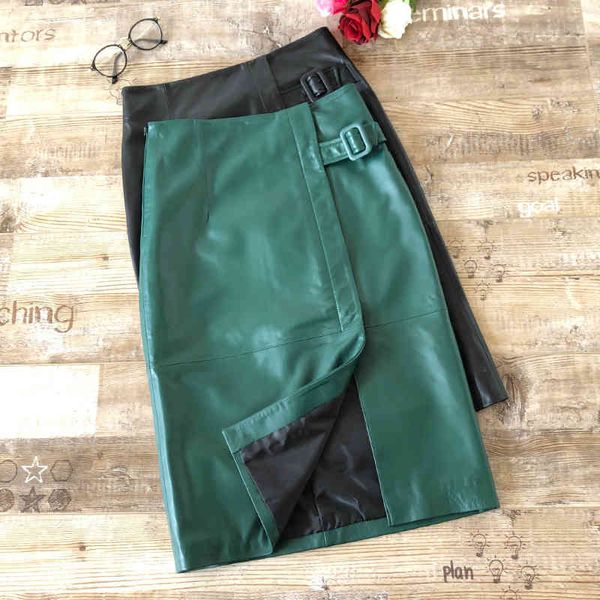 

skirts 2021 spring brand of genuine leather peil skirt elegant women b337, Black