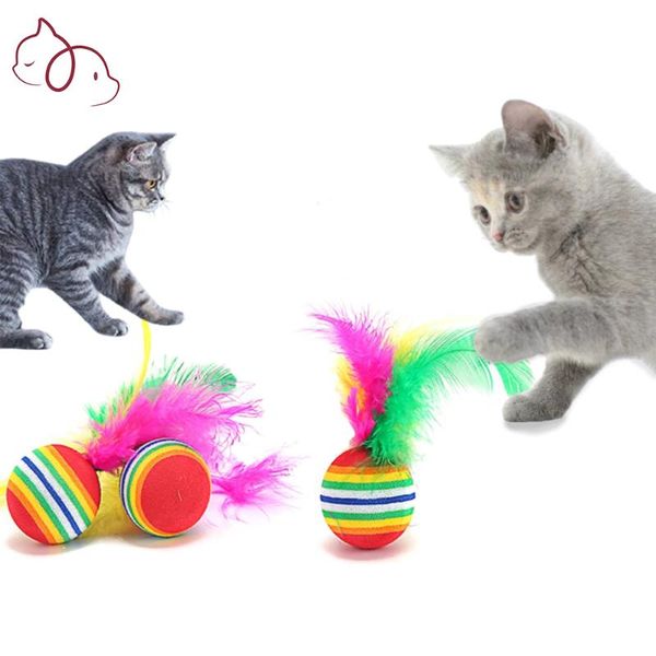 

feather cat toy for accessories toys interactive rainbow ball cats products pets christmas dog