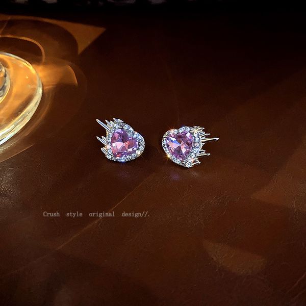 

925 silver needle fashion design amethyst inlaid diamond love earrings mystery dinner temperament earrings