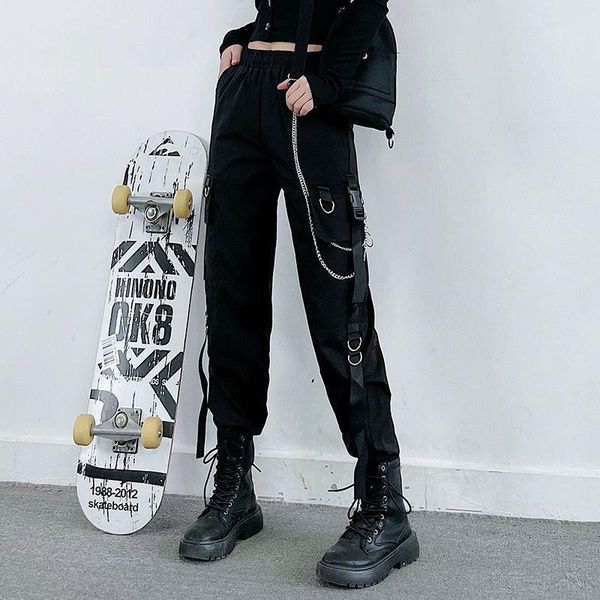 

women's pants & capris women elastic waist loose streetwear cargo female fashion ankle-length jogging trousers ladies plus szie casual, Black;white