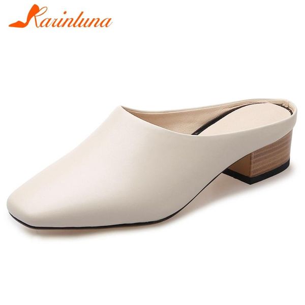 

dress shoes karin med chunky heels mules elegant slip-on women spring summer genuine leather, Black