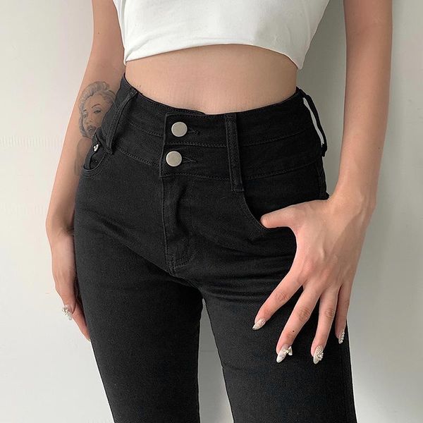 

high-waisted tight-fitting women's jeans with small feet, Blue